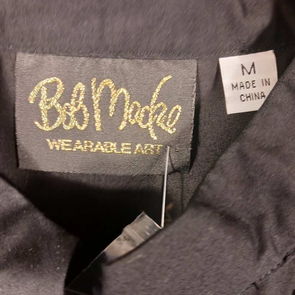 Bob Mackie NWT, Size Med., Black Button Down Shirt W/Sequins, Mandarin Collar - Picture 2 of 14